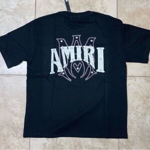 AMIRI Black Tee with White and Purple Graphic